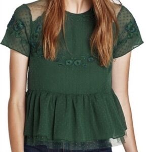 ZARA emerald green polka dot top